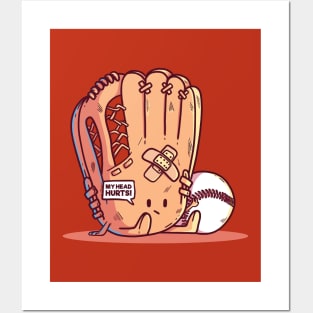Funny Cartoon Baseball Glove Posters and Art